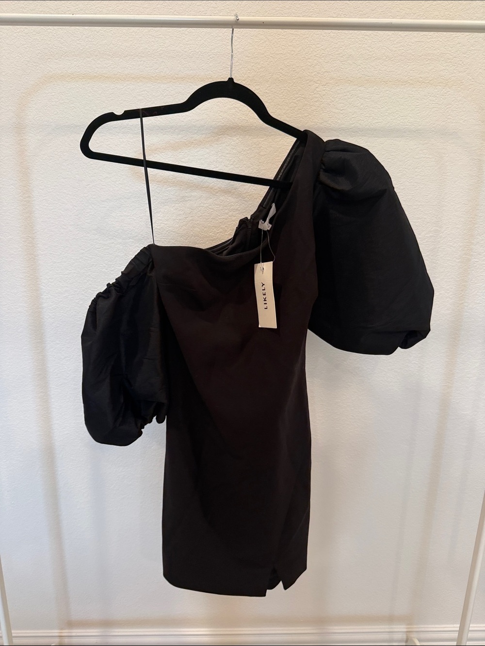 REVOLVE Black One-Shoulder Puff-Sleeve Mini Dress